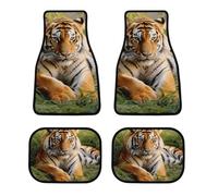 Car Floor Mats Tiger Laying on The Grass Printed Scenery Sets of 4 Pieces Non Slip Automotive Floor Mats All-Weather Front Rear Car