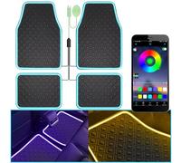 Car Floor Mats with Led Strip Light, Universal Fit Black Automotive Carpet, Interior Car Lights Floor Mats, App Control Faux Leather Anti-Slip Waterproof Neon Car Decor Accessories for SUV,Sedan Etc.