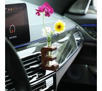 Car Flower Vase Clip Holder - Wooden Ornament for Auto Interior Air Vent - Holds Fresh/Dried Flowers - Decorative Plant Charm