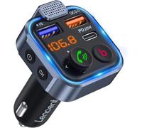 Car FM Transmitter, Wireless Bluetooth 5.0 Radio Adapter Car Kit, Car Fast Charger, Hands Free Calling, Bass Lossless Hi-Fi Sound Support U Disk.