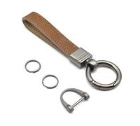 Car Fob Key Chain Genuine Leather Keychains Holder for Men and Women, 360 Degree Rotatable, with Anti-lost D-Ring, Circle Carabiner and Key Rings, Coffee Color