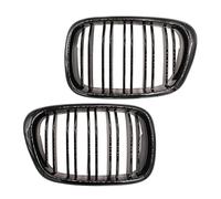 Car Front Grill Grille Cover Glossy Black Front Hood Kidney Grille Grill Dual Line Compatible For E39 5-Series 525 528 1995-2004 Front Bumper Grille