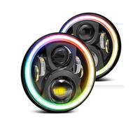 Car Front Lights 7" RGB Halo LED Headlight With 4Inch Fog Lights Bluetooth App Controlled Halo Ring For Jeep For Wrangler JK 2007 2008 2009 2010 2011 2012 2013 2014 2015 2016 2017 2018(Chrome Set)