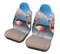 Car Front Seat Covers Set Of 2, Elastic Breathable Car Front Seat Protector Soft Comfy Vehicle Seats Cushion Cover Pink Flamingo Walking On The Beach Car Accessories Universal For Most Suv Sedan Truck