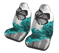 Car Front Seat Covers Set Of 2, Elastic Breathable Car Front Seat Protector Soft Comfy Vehicle Seats Cushion Cover Gray Teal Flower Butterfly Car Accessories Universal For Most Suv Sedan Truck