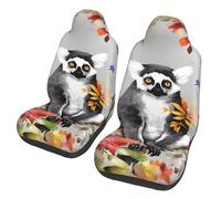 Car Front Seat Covers Set Of 2, Elastic Breathable Car Front Seat Protector Soft Comfy Vehicle Seats Cushion Cover Animals Lemur Flowers Pattern Car Accessories Universal For Most Suv Sedan Truck