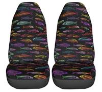 Car Front Seat Covers Universal Easy Clean Seats Cover Driver Passenger Seat Protector For Vehicles Four Seasons Suv, Colorfull Small Fish
