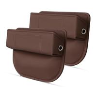 Car Front Seat Gap Filler Organiser for Mitsubishi ASX 2019-2024, 2PCS Leather Console Side Pocket Storage Box with Data Cable Holes for Wallet Phone Key Card Coin, B/Brown