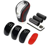 Car Gear Shift Knob, 5 6 Speed Black PU Leather Manual Shifter Lever Handle Stick with 3 Cap Replacement for 8mm 10mm 12mm Port Gear Lever