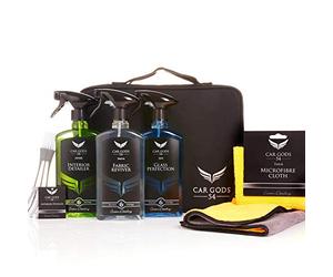Car Gods Interior Detailing Gift Pack | 6 Piece Car Care Cleaning Kit - Interior Detailer, Fabric Cleaner, Glass Cleaner, Microfibre Cloth, Interior Detailing Brush, Storage Bag