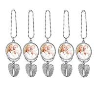 Car Hanging Ornament,Angel Wing Car Rearview Mirror Pendant with Sublimation Blank Pendant Heat Transfer Photo Frame for Automobiles Home Window Christmas Hanging Ornaments (Silver-5PC)