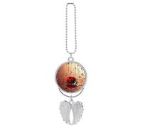 Car Hanging Ornament, Angel Wings Pendant Art Ladybug Tracks Car Charms for Rear View Mirror, Rearview Mirror Accessories for Women Men, Backpack/Window Ornaments, Double Side, Gift(Silver)