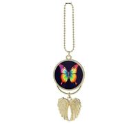 Car Hanging Ornament, Angel Wings Pendant Rainbow Butterfly Car Charms for Rear View Mirror, Rearview Mirror Accessories for Women Men, Backpack/Window Ornaments, Double Side, Gift(Golden)