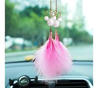 Car Hanging Ornament Pink Feather Charm Pendant, Cartoon Cute Mouse Accessories Hanging for Car Interior Auto Interior and Home Decoration Accessories Charm Pendant Car Rearview Mirror Pendant