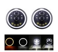 Car Headlamp For Santana PS10 2004 7 Inch LED Angel Eye Headlights DRL & Hi/Lo Beam Head Light(F black 60w)