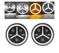 Car Headlamp For Santana PS10 2004 7 Inch LED Angel Eye Headlights DRL & Hi/Lo Beam Head Light(G black 60w)
