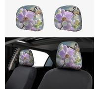Car Headrest Cover 2 PCS Headrest Covers Orchid Flower Butterfly Soft Fresh Spring Car Seat Headrest Covers Personalized Car Seat Headrest Covers Universal Head Rest Cover for Truck SUV Most Cars