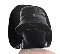 Car Headrest Cover - Funny Double Sided Protector - Black Printed Headrest Covers | For Travel Road Trip Driving Car Automobile Truck Camper SUV Vehicle