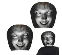 Car Headrest Cover, Funny Scary Face Seat Headrest Protector Set of 2, Black Horror Pillow, Universal Car Interior Accessories, for Halloween, Haunted House