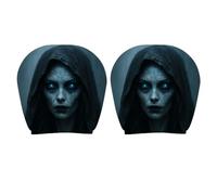 Car Headrest Cover Set, Hooded Portrait Print, 2 Piece Polyester Slip on Design for Interior Styling, Daily Commuting, Road Trip Decor Auto Headrest Covers Vehicle Pair Seat Top Cover Gothic Interior