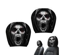 Car Headrest Covers - 11.02 Inch Polyester 2Pcs | Screaming Skull Head Rest Cover | Washable Puppy Pattern Cover For Cars, Trucks, SUVs, Sedans, And Interior Protection Use