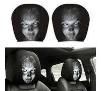 Car Headrest Covers, 2PCS Funny Car Head Rest Cover, Elastic Scary Face Front Rear Seat Cars Headrest Covers Ghost Face, Washable Auto Seat Head Rest Protector Funny Cars Accessories, for Auto Decor