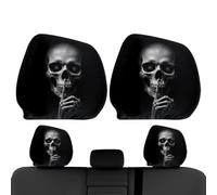 Car Headrest Covers - Skull Pillow Case, Elastic Strap, Washable Auto Decor