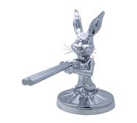 Car Hood Ornament Silver | Alloy Engine Cover Sculpture Emblem | Chrome Bunny Mascot Accessory | Decorative Front Bonnet Styling | Animal Figure Auto Exterior Accent | RV Truck Classic Vehicle Decor