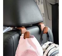 Car Hooks Universal Car Vehicle Back Seat Headrest Hanger Holder Hook Microfiber Leather & Stainless Steel for Bag Purse Cloth Drink Grocery (Brown)