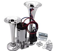 Car Horn,Dual Tone Car Horn Universal 2 Trumpet Electronic Chrome Air Horn sound signal 12v Car Truck Boat Busses Compressor train horn loud speaker