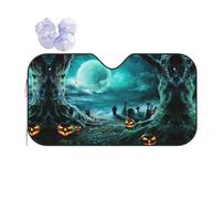 Car Horror Pumpkin Cemetery Print Windshield Sunshade,Foldable Reflective Uv Heat Shield,Universal Fit,Keeps Interior Cool