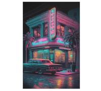 Car in Front of The Bar Wooden Jigsaw Puzzles 1000 Piece Puzzle For Adults. Challenging To Complete But Fun And Humorous Jigsaws 78×53cm