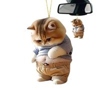 Car Interior Hanging Decor - Cute Fat Cat Dog Acrylic Pendant, Big Belly Animal Charm, Playful Flat 2D Ornament Display | Vehicle Rear View Mirror Decorative Accessory for Auto Lovers