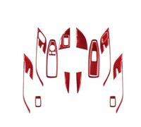 Car interior wrap 16pcs Compatible For BMW X1 F48 2016 2017 2018 Carbon Fiber Door Decorative Set Stickers Window Lift Door Handel(Red sticker)