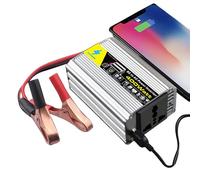 Car Inverter - Compact Silver Tone Design, Lightweight Travel Unit, Modified Sine Waves, Energy Saving Functions | Reliable Portable Power Supply for Vehicle Electronics and Mobile Device