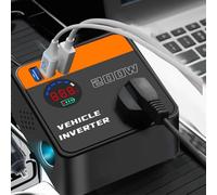 Car Inverter with 200W Power Capacity USB PD Port and DC Voltage Conversion from 12/24V to 220V with Overload Protection and Real Voltage Monitoring