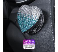 Car Joystick Starter Cover, Self Adhesive Auto Interior Accessories, Heart Shaped Crystal Creative Start Button Cover(Gradient Blue)