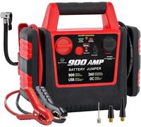 Car Jump Starter Power Pack with Air Compressor, 900A 12V Lead-Acid Battery Booster Power Pack, Power Bank Charger with USB Socket and DC Outlet, 150PSI Tyre Inflator with 3 Adapters