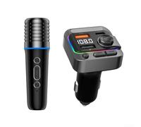 Car Karaoke Microphone Mp3 Player Fm Transmitter Charger With Dual Usb Ports For 12v 24v Vehicles Black Color