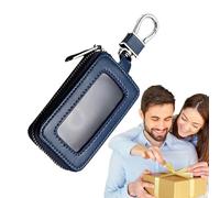 Car Key Case - 3.54 Inch Cowide Mirror Window & Zip | Leather Key Bag - Exquisite Retro - Protective Holder for Men Women Universal Car Remote Key Stylish Gift