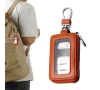 Car Key Case - 3.54 Inch Cowide Mirror Window & Zip | Leather Key Bag - Exquisite Retro - Protective Holder for Men Women Universal Car Remote Key Stylish Gift