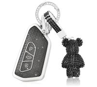 Car Key Case Cover Compatible with Volkswagen VW Golf 8 ID.3 ID.4/ MK8/ Cupra/ Formentor/ Born/ Tarraco, Soft TPU Key Fob Protector Case with Cute Keyring - Black Silver