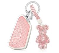 Car Key Case Cover Compatible with Volkswagen VW Golf 8 ID.3 ID.4/ MK8/ Cupra/ Formentor/ Born/ Tarraco, Soft TPU Key Fob Protector Case with Cute Keyring - Pink Silver