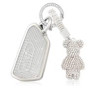 Car Key Case Cover Compatible with Volkswagen VW Golf 8 ID.3 ID.4/ MK8/ Cupra/ Formentor/ Born/ Tarraco, Soft TPU Key Fob Protector Case with Cute Keyring - White Silver