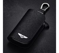 Car Key Case for Bentley Continental GT Flying Spur Bentayga Mulsanne Arnage Zipper Leather Distance Car Key Cover Badge Decorative Accessories,Black