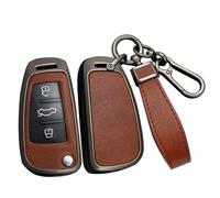 Car Key Case - Key Fob Cover & Protector fit for Audi A1 A3 8P A4 A5 A6 C7 A7 S3 S7 S8 R8 Q2 Q3 Q5 Q7 Q8 SQ5 TT RS3 RS6 Zinc Alloy Leather Remote Waterproof Car Key Cover Cases Holder