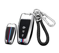 Car Key Case - Key Fob Cover & Protector fit for Ford Fusion Mustang Explorer F150 F250 EcoSport Edge S-MAX Ranger Lincoln Mondeo Zinc Alloy Leather Remote Waterproof Car Key Cover Cases Holder