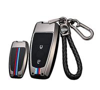 Car Key Case - Key Fob Cover & Protector fit for Ford Fusion Mustang Explorer F150 F250 EcoSport Edge S-MAX Ranger Lincoln Mondeo Zinc Alloy Leather Remote Waterproof Car Key Cover Cases Holder