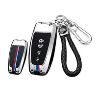Car Key Case - Key Fob Cover & Protector fit for Ford Fusion Mustang Explorer F150 F250 EcoSport Edge S-MAX Ranger Lincoln Mondeo Zinc Alloy Leather Remote Waterproof Car Key Cover Cases Holder