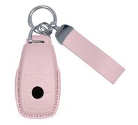 Car Key Case Protector Compatible with Mercedes Benz A/B/C/E/G/S Class GLA GLC GLE GLK GLS CLA CLE CLS AMG E200 W177 W205 W213 3 Buttons Pink Leather Auto Key shell Protective Sleeve